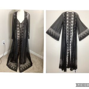 Stunning Vintage Glydons Black Lace Gown & Robe Set Lingerie Whimsygoth Witchy M